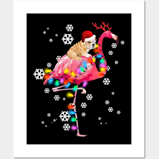 Bulldog riding Flamingo Christmas Wall Art by wheeleripjm